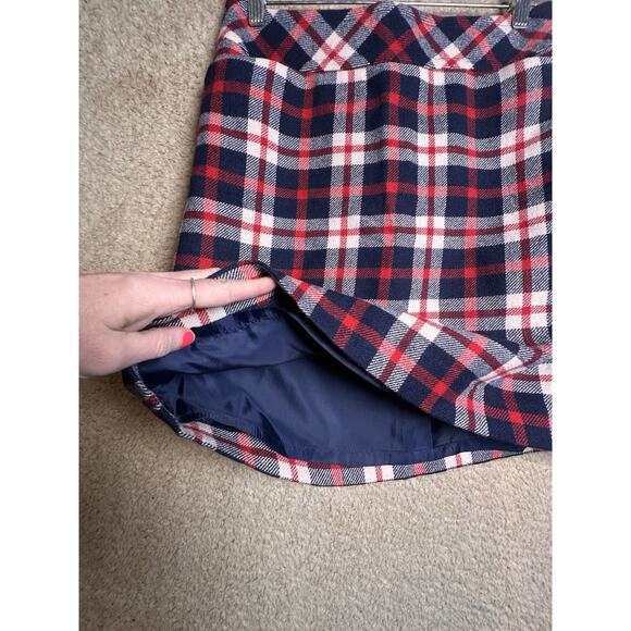 Talbots Wool Blend Mini Skirt Sz 6 P Red White Preppy Academia Blue Plaid Lined - Picture 4 of 11